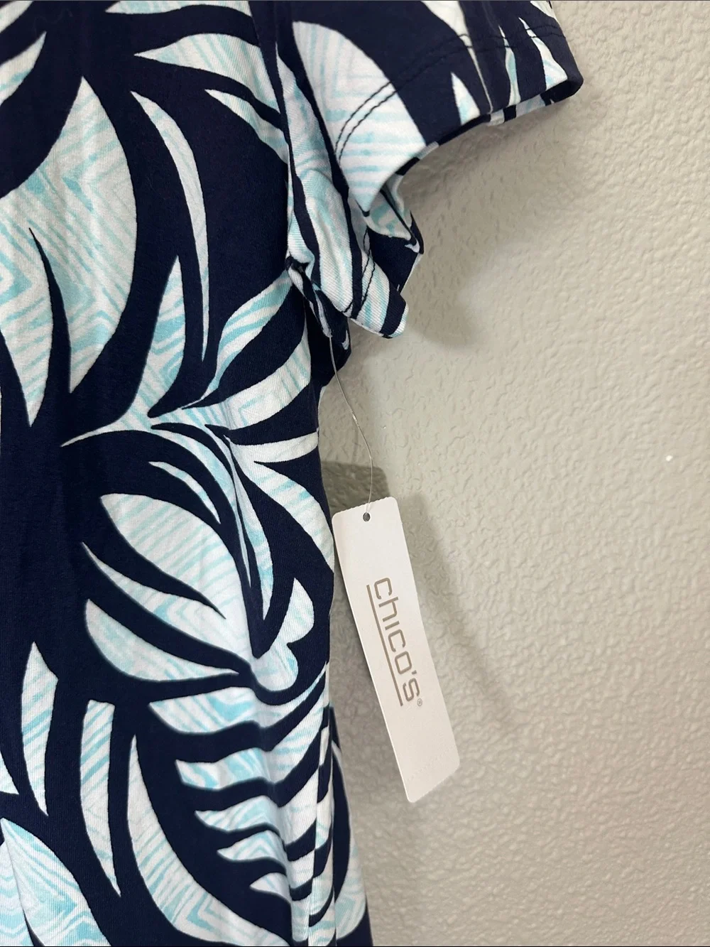 Chico Swimcover  Dress size  3 with adjustable bottom Navy & Light Blue Leaf